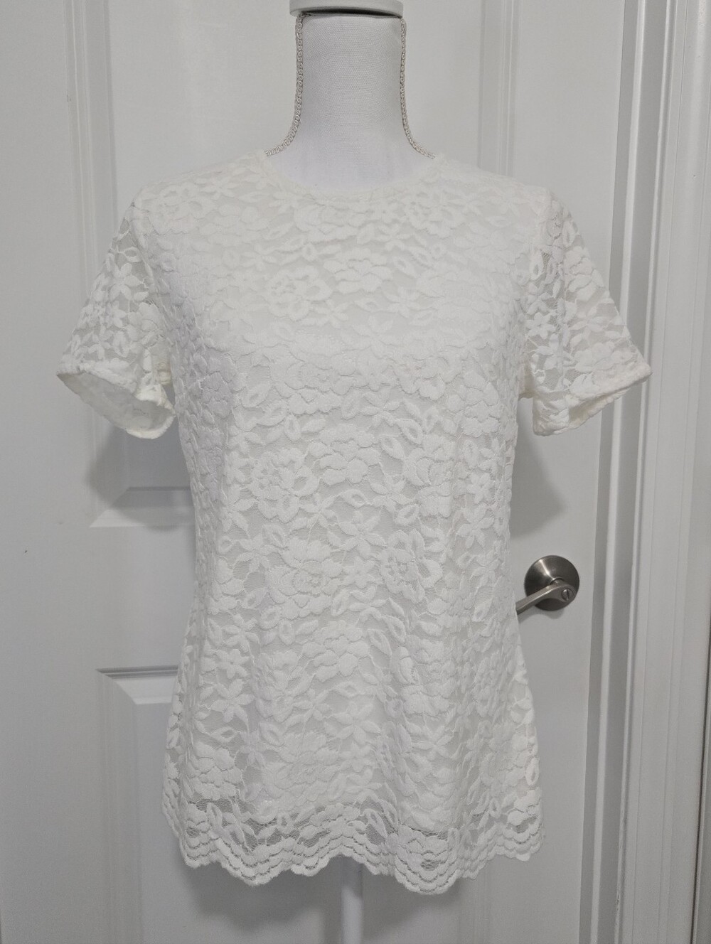 Teddi Rose Lace Short-Sleeve Blouse - White - Small